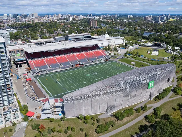 Vue aérienne du stade TD Place au parc Lansdowne à Ottawa.