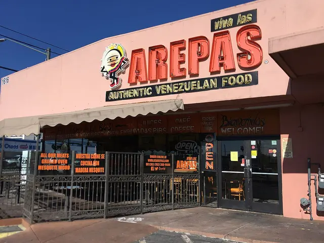 Storefront of Viva Las Arepas restaurant in Las Vegas, Nevada.