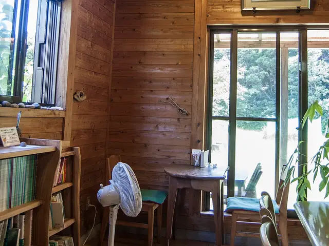Interior seating area of a restaurant in Yakushima, Japan.