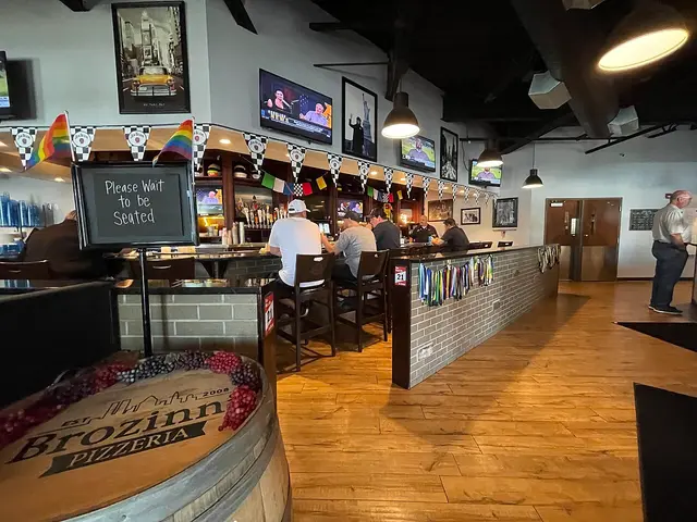The interior of a pizzeria location in Speedway, Indiana.