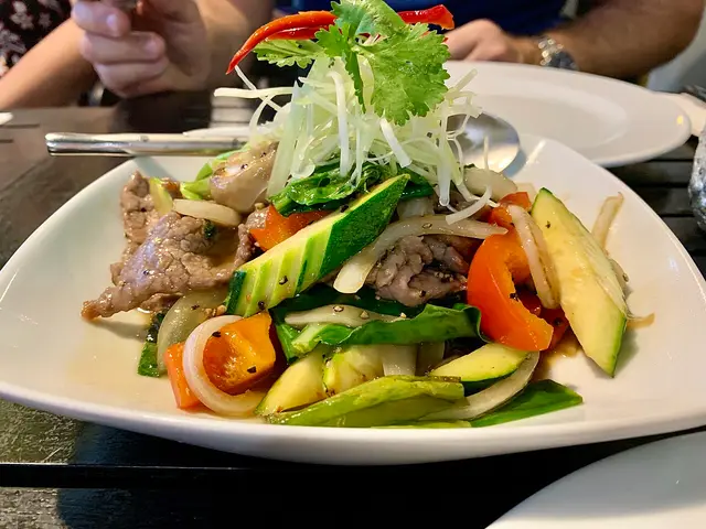 A Thai beef dish served at a restaurant in Queensland.