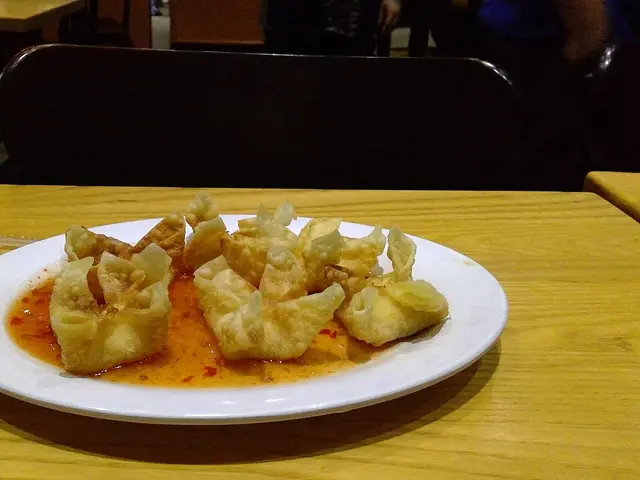 A plate of crab wontons served at a Pei Wei restaurant.