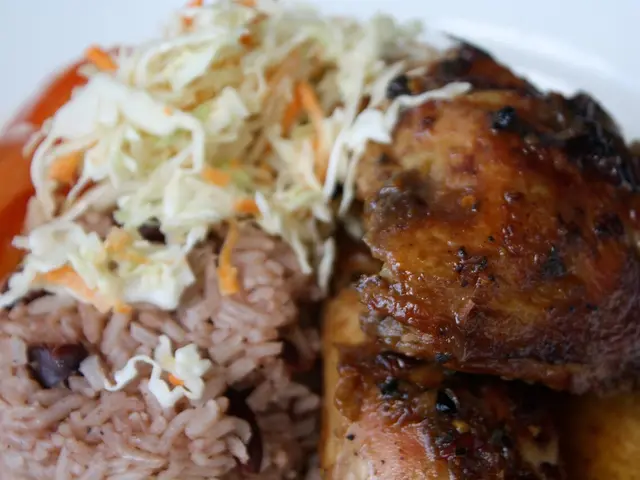 A plate of Caribbean jerk chicken.