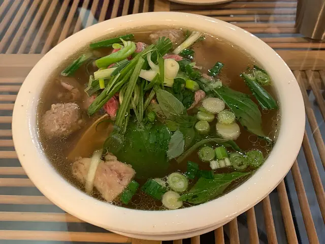 A bowl of Vietnamese pho noodle soup.