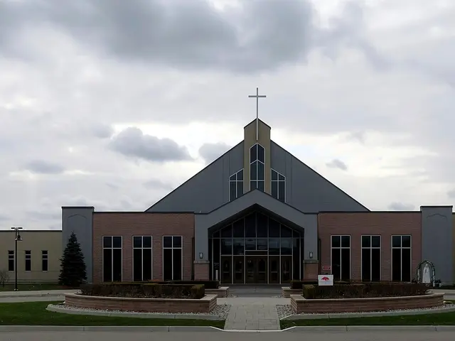 Front exterior of Good Shepherd Church, a modern church building in Lakeshore, Ontario.