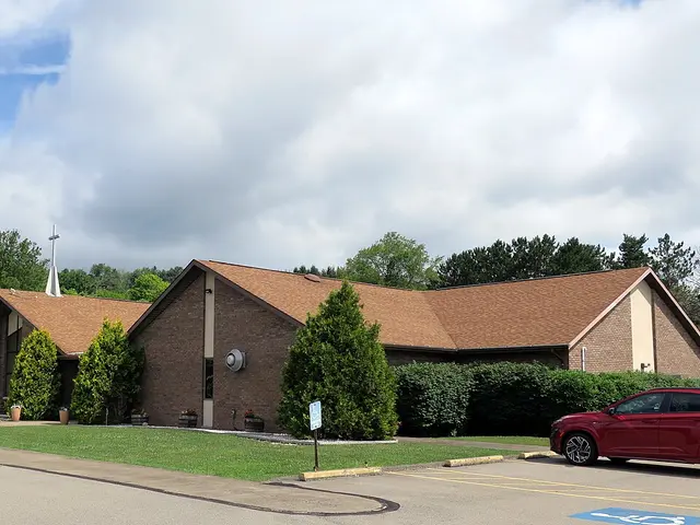 Exterior of Saint Joan of Arc Church, a church building in Farmington, Pennsylvania.