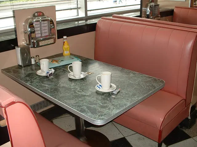 A 1950s-style diner table and booth seating at Annette's Diner.