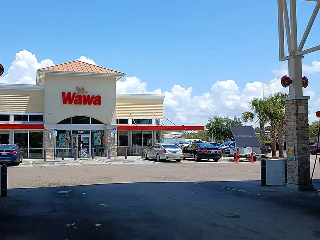Wawa convenience store and gas station exterior under a clear blue sky