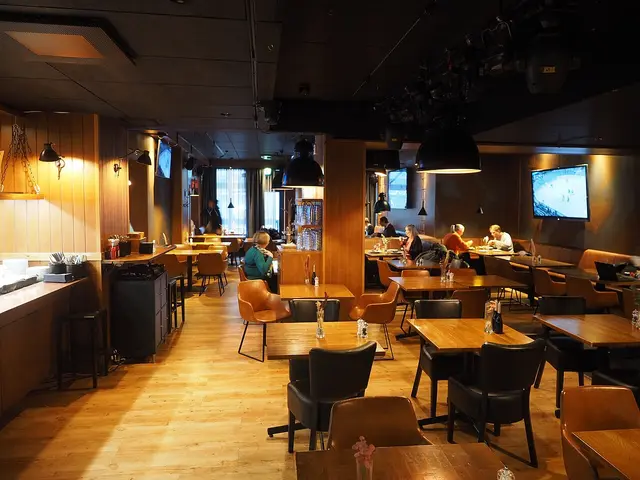 Interior seating area of Treffi Pub restaurant in Herttoniemi, Helsinki, Finland.