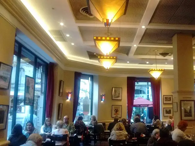 Interior dining area of Café Iberia on Avenida de Mayo in Buenos Aires, Argentina.