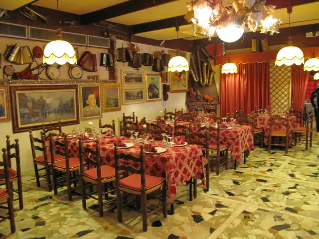 Dining hall of the Erio restaurant in Vallecrosia, Liguria, Italy.