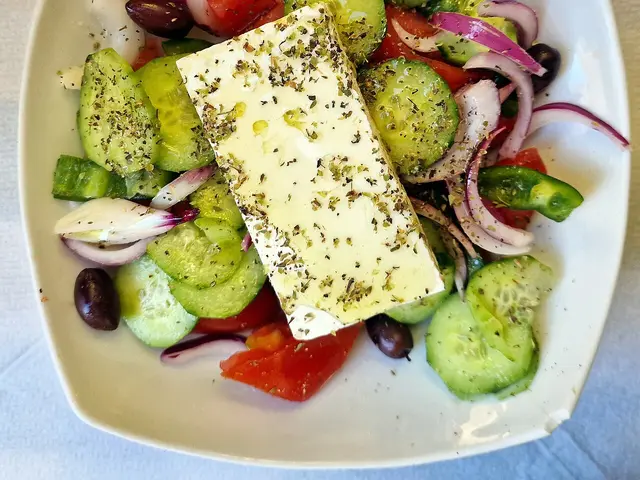 A Greek salad served at a restaurant in Corfu, Greece.