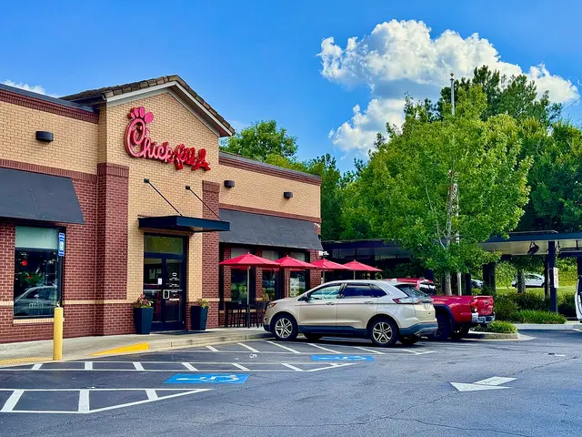 The exterior of a Chick-fil-A fast food restaurant.