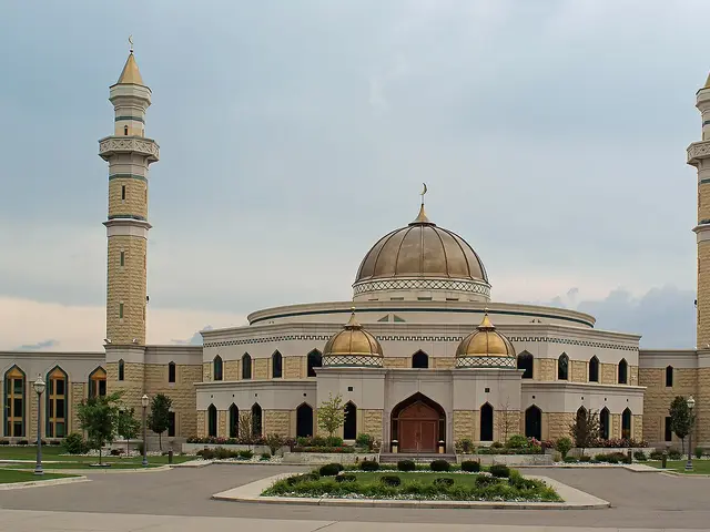 The exterior of the Islamic Center of America, a large domed mosque