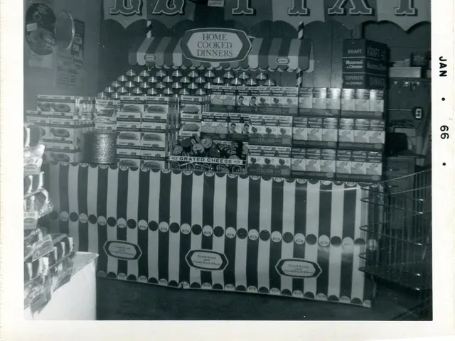 A vintage grocery store product display photographed in 1966.