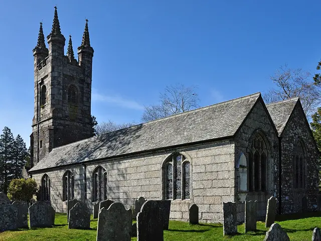 The exterior of a stone parish church with a square tower, seen from the east on Dartmoor.
