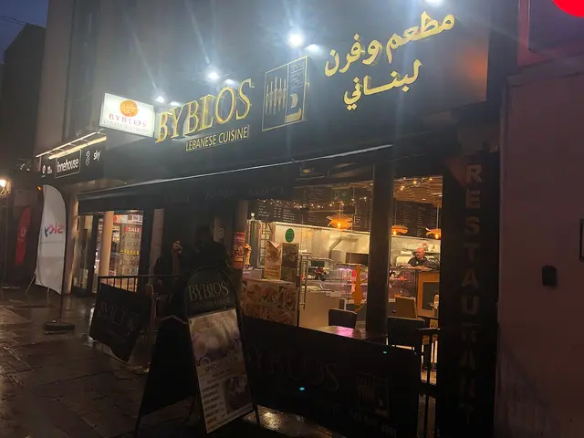 The exterior of a Lebanese restaurant.