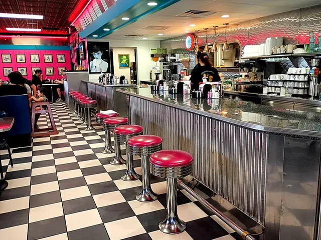 The interior of Mel's Diner, a family restaurant in Lafayette, Louisiana.