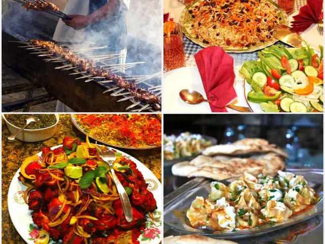 A selection of popular Afghan dishes including grilled kebab and palao rice.
