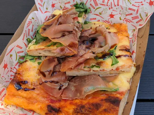 A slice of pizza from a pizzeria near the Queen Victoria Market in Melbourne.