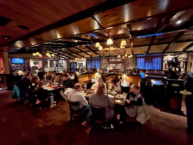 The dining room of a steakhouse restaurant in Blairsville, Georgia.