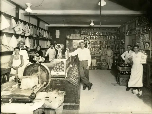 Historic photograph of the interior of a grocery store on Dante Street in Montreal's Little Italy, circa 1910.