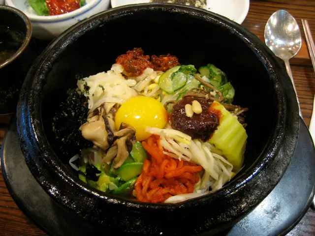 A bowl of Korean bibimbap mixed rice.