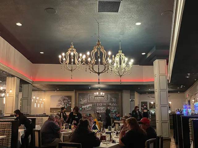 The dining room of a steakhouse restaurant in Verdi, Nevada.
