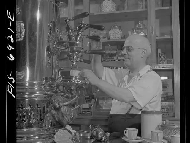Historic photograph of an Italian-American cafe espresso shop on MacDougal Street, New York.