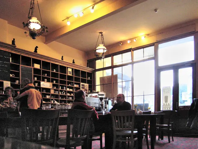Interior of a coffee shop inside the Parliament House building in Dolgellau, Wales.