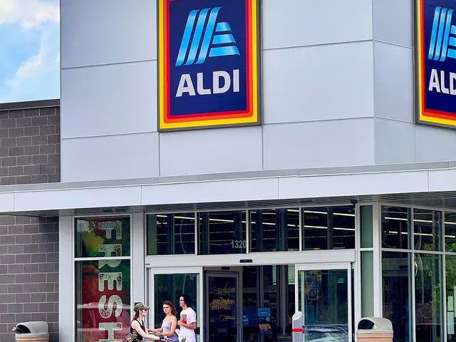Exterior view of an Aldi Sud supermarket building and parking lot in Franklin, North Carolina.