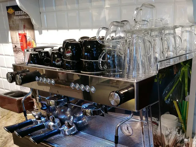 An espresso machine inside a cafe.