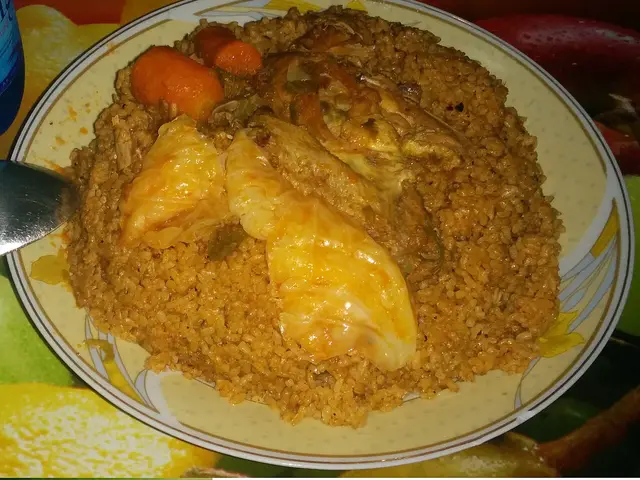 Riz au gras, a West African rice dish cooked with meat and vegetables.