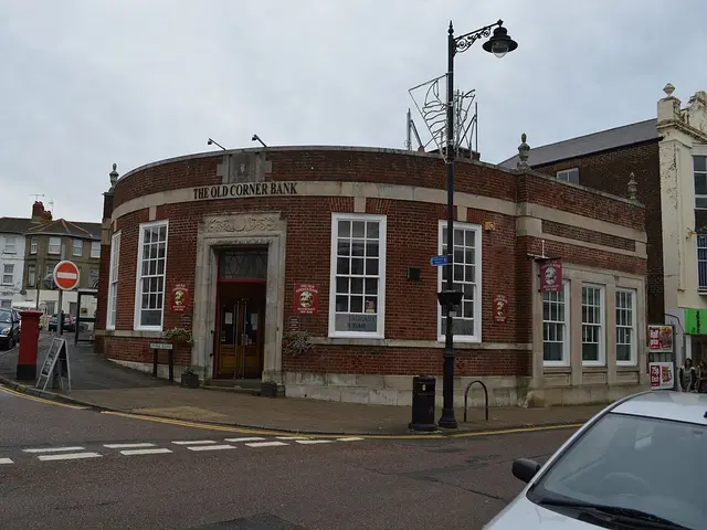 Exterior of The Old Corner Bank Restaurant, a restaurant in a converted bank building.