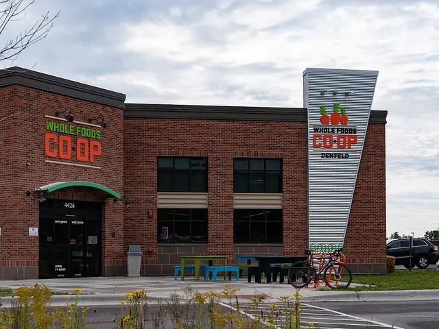 The brick exterior of a Whole Foods Co-op natural foods grocery store in Duluth, Minnesota