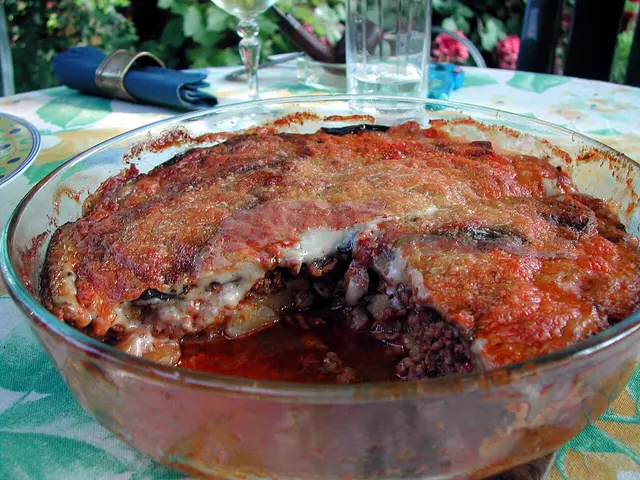 A serving of moussaka with aubergine.