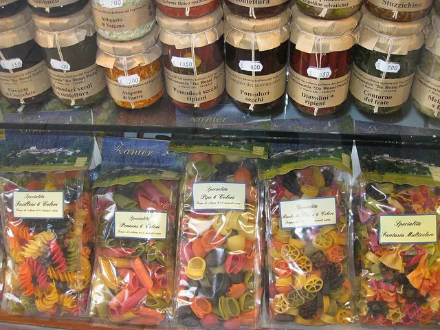 Dried pasta displayed for sale in a shop in Venice, Italy.