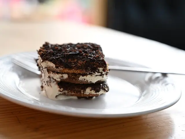 A serving of tiramisu, a coffee-flavoured Italian dessert.