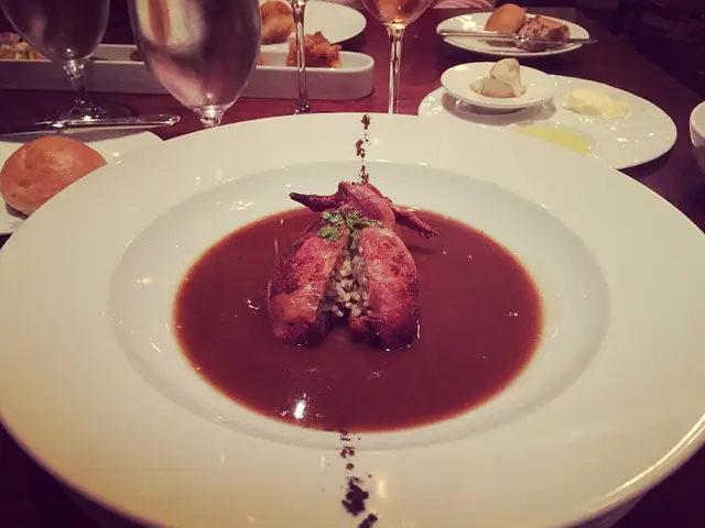 A plated dish on a table at a New Orleans restaurant.