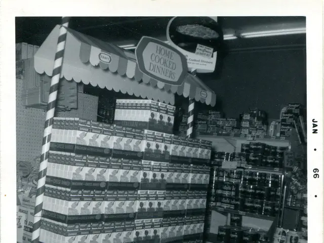 A vintage grocery store product display photographed in 1966.