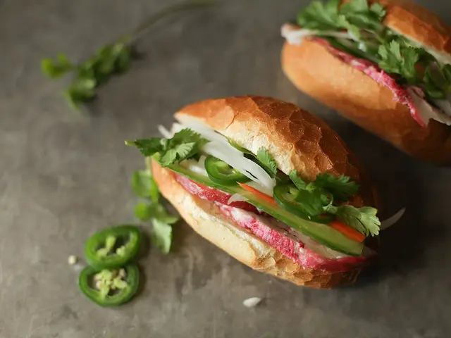 Two mini Vietnamese banh mi sandwiches.
