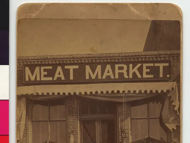 Historical photograph of the storefront of the Karmany Meat Market in Mankato, Minnesota.