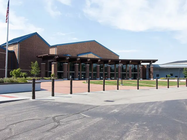 The main entrance of Connection Pointe Christian Church, a modern brick church building with a covered colonnade entrance.