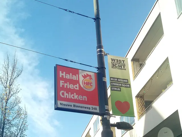Sign for a small halal fried chicken restaurant in the Rotterdam-Centrum neighbourhood of Rotterdam.