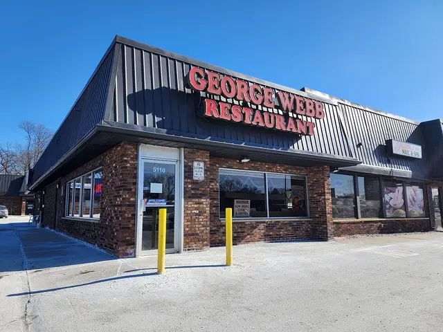 Exterior of a George Webb restaurant in Hales Corners, Wisconsin.