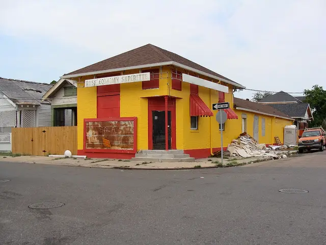 The colourfully painted exterior of a neighbourhood grocery store.