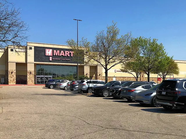 Exterior of an H Mart Korean supermarket in Austin, Texas.