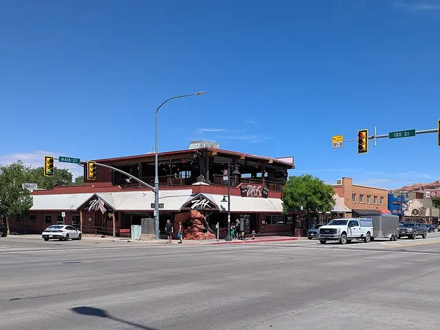 Exterior of Zax Pizza, Pasta, Salad and Steak restaurant on Main Street in Moab, Utah.
